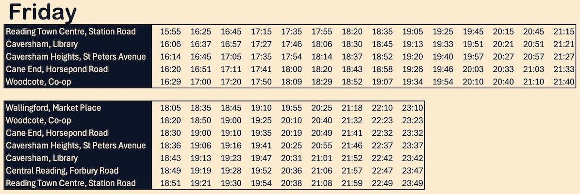 Friday X40 Bus Times