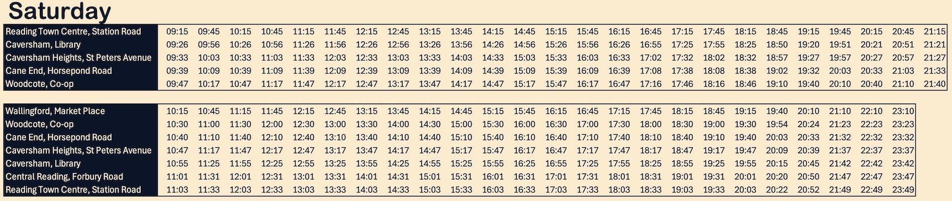 Saturday X40 Bus Times
